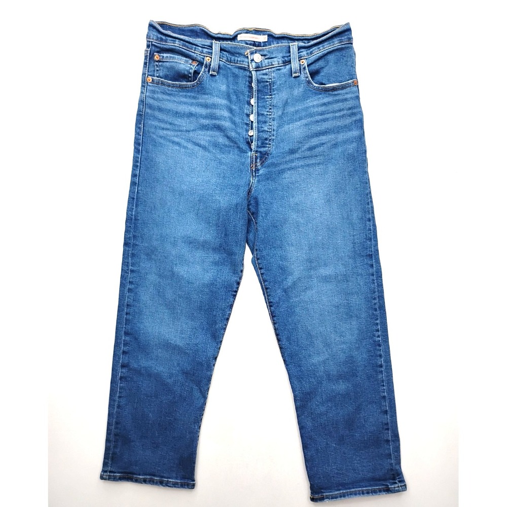 Levi's Ribcage Straight Ankle‎ Jeans Women 32 Blue High Rise Button Fly Denim